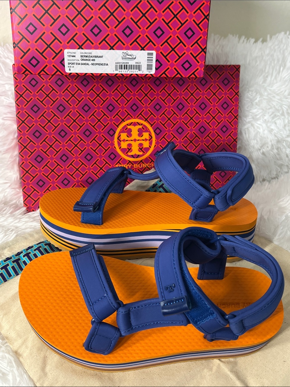 Tory Burch Sport Eva Sandal in Bermuda/ Vibrant Orange - W size 8